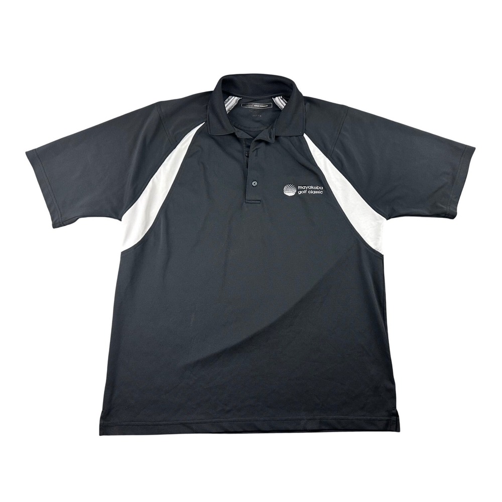 Greg Norman Polo Shirt L Black Mayakoba Performance Colorblock Stretch Golf